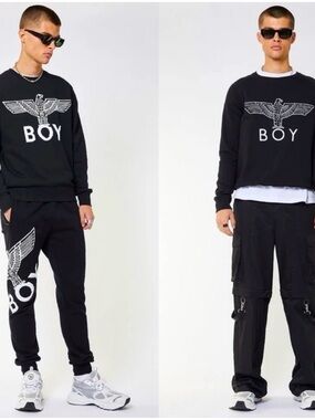 BOY LONDON black white logo crewneck 100% cotton sweatshirt streetwear unisex M